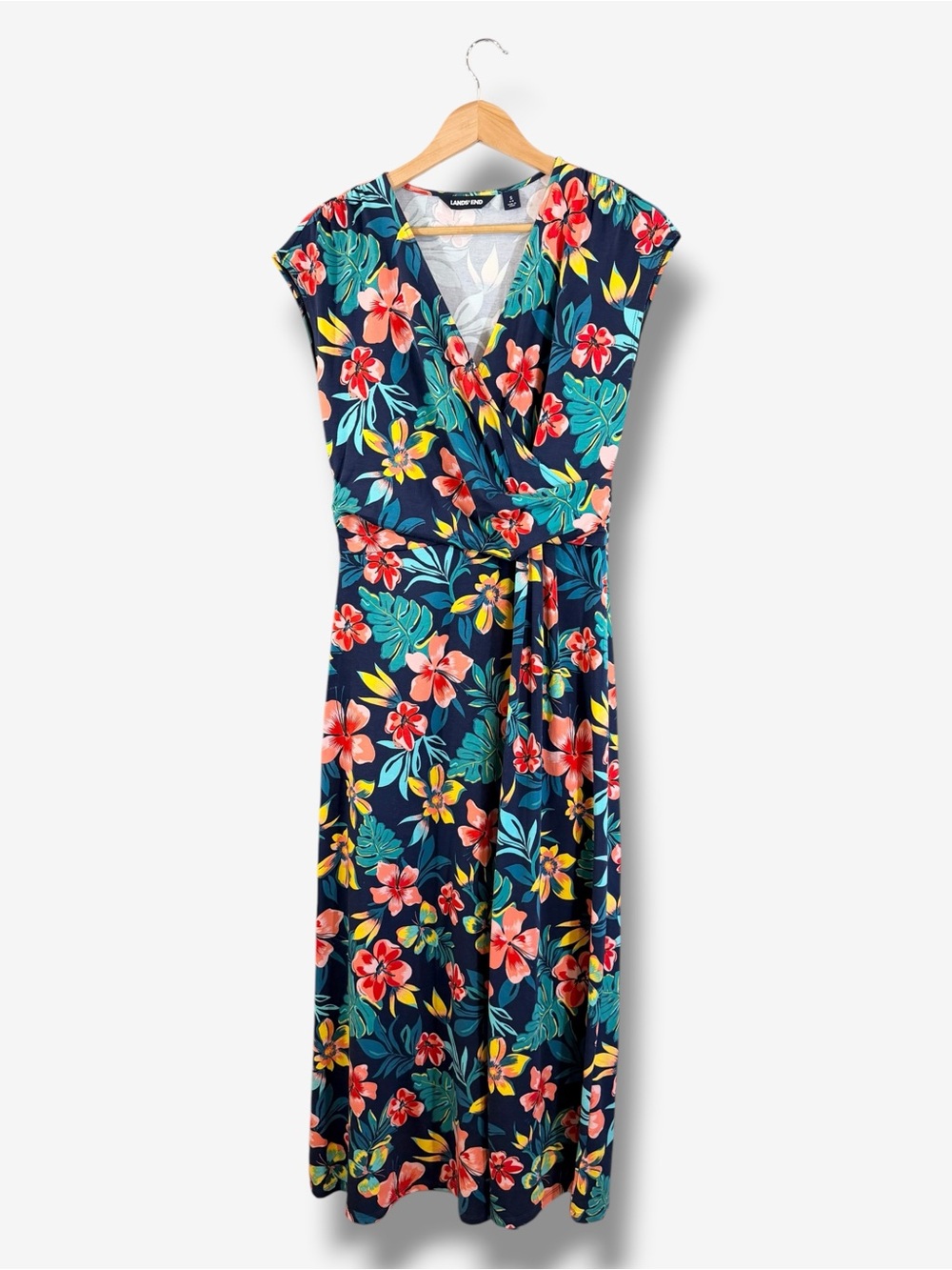 Lands End Floral Maxi Dress Size S 6/8 Blue Hawaiian Tropical Vacation Casual